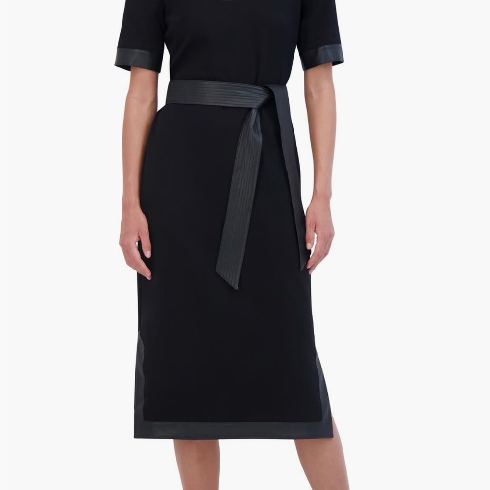 Eliza J Dress Black Faux Leather Trim Dress Size 14 NWT
